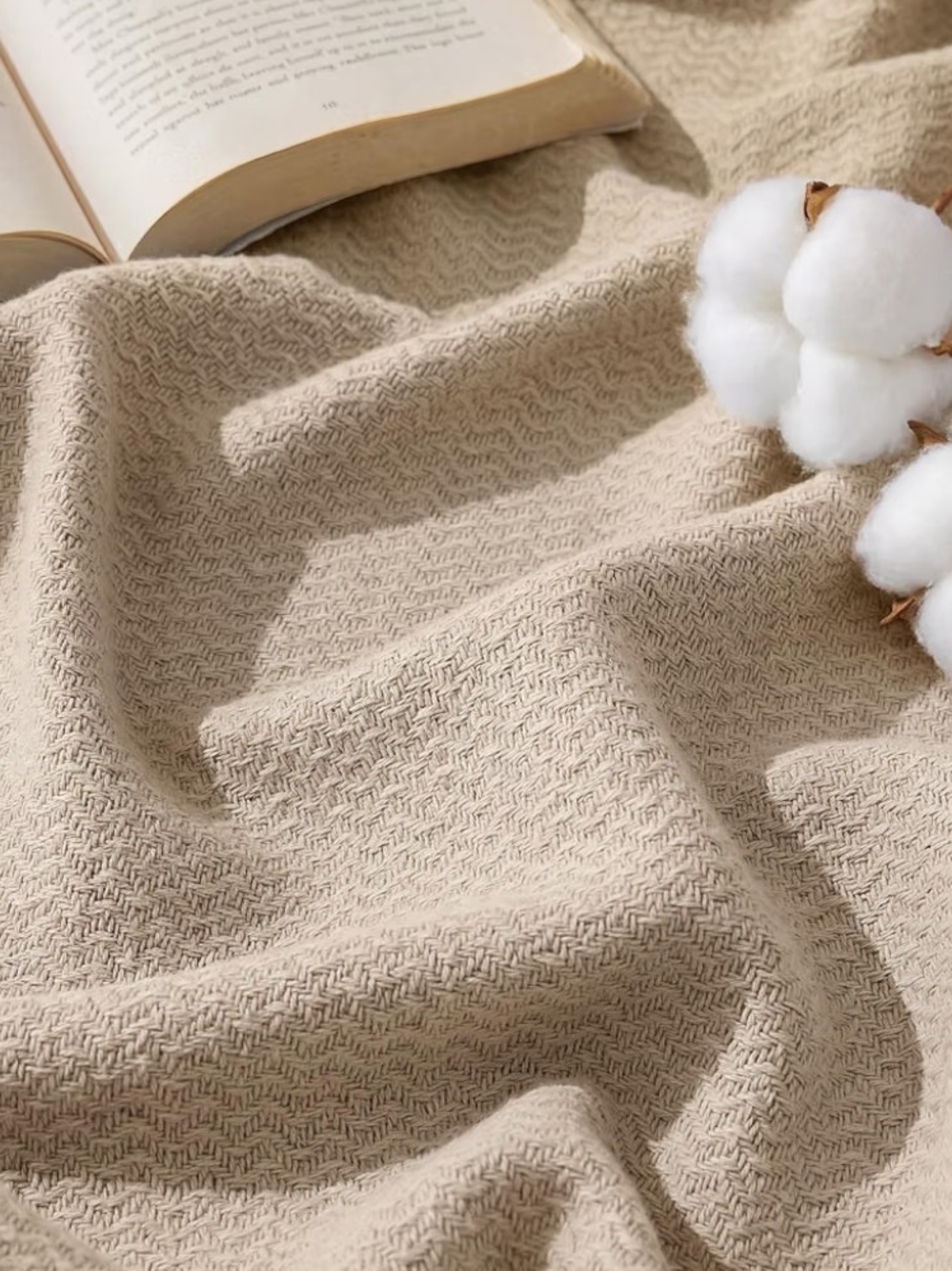 Neutral Kakhi Herringbone All Cotton Blanket - King Size